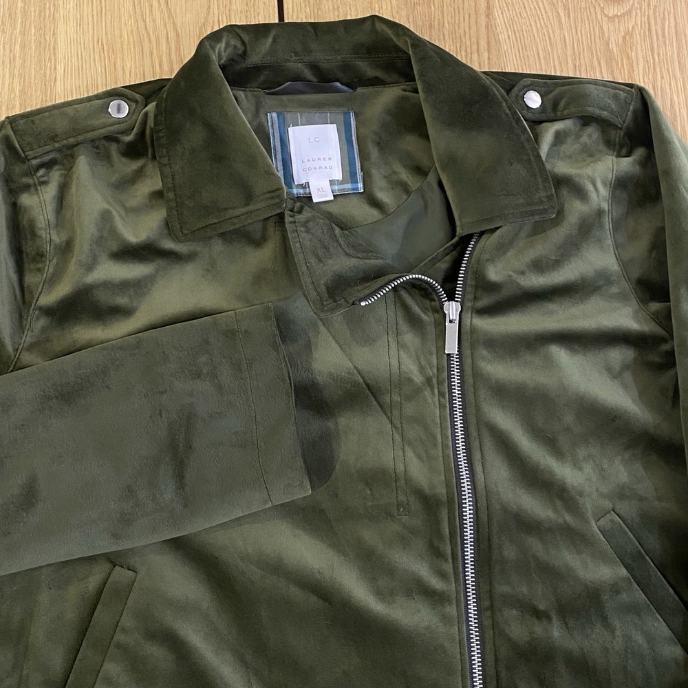 Lauren Conrad Green Velvet Jacket, XL, w/ Offset Zipper. Modern Contemporary‎